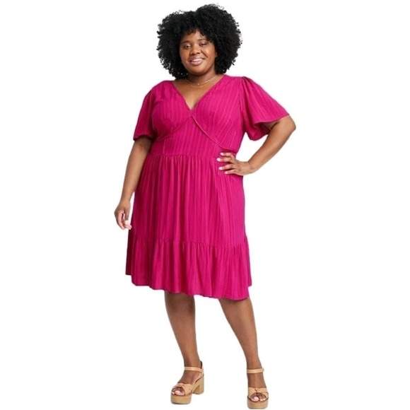 Knox Rose Dresses & Skirts - Knox Rose Plus Size 2X Short Sleeve A-line Dress In Magenta